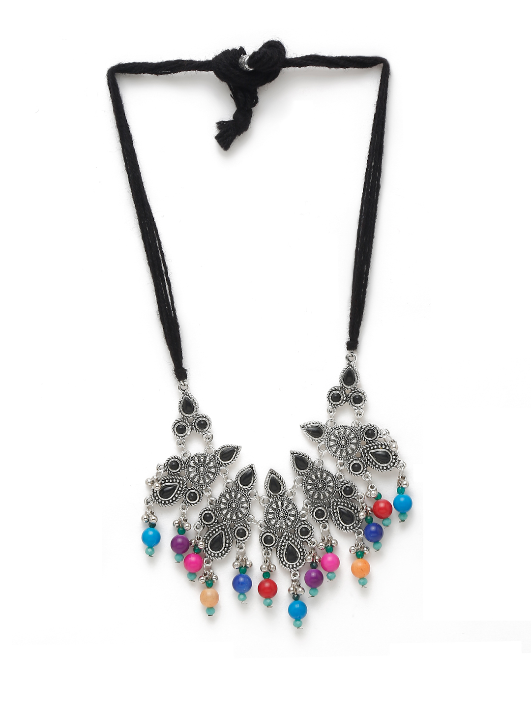 YouBella Jewellery Oxidised Silver Necklace Jewellery Set with Earrings for Girls and Women (Multi) (YBNK_50516)